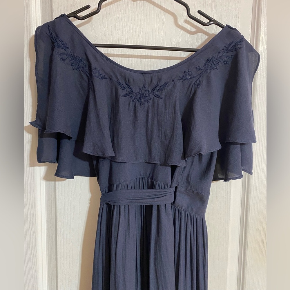 Free People Boho Embroidered Flowy Wrap V-Neck Flutter Sleeve Maxi Dress Size XS - Picture 10 of 14